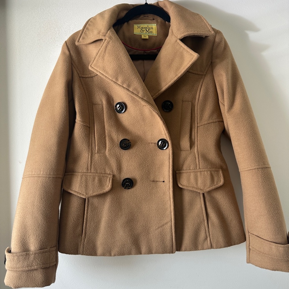 Maralyn & Me Tan Peacoat Fitted Double-Breasted
